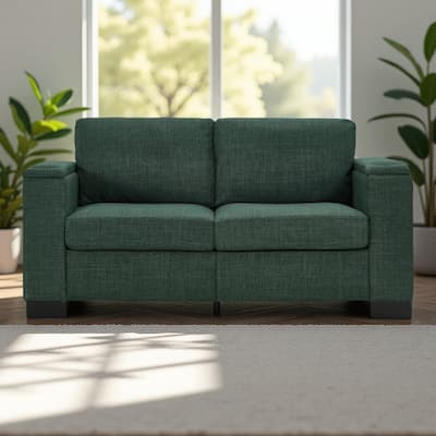 67.7" Polyester Modern Loveseat Sofa with Cup Holders, Hidden Storage and Square Arms