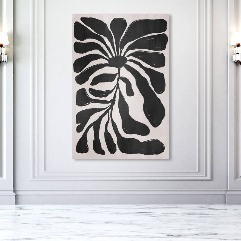 Wynwood Studio Canvas Floral and Botanical Sunshine Floral Noir Black and Light Gray Bohemian & Eclectic Wall Art Canvas Print - 54 x 36