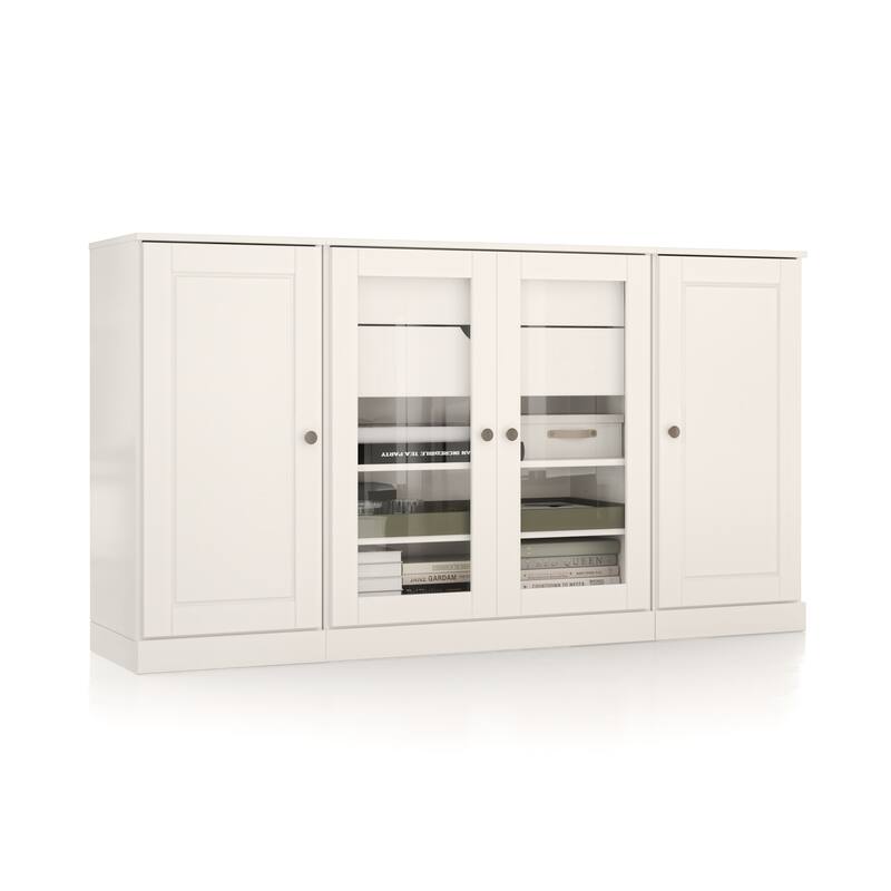 Palace Imports 100% Solid Wood 65" Sideboard with Solid, Clear Glass Doors, 2-Drawers and Adjustable Shelves