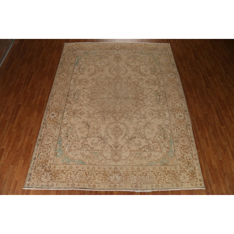 Vintage Distressed Tabriz Persian Area Rug Hand-knotted Wool Carpet - 9'10" x 12'8"