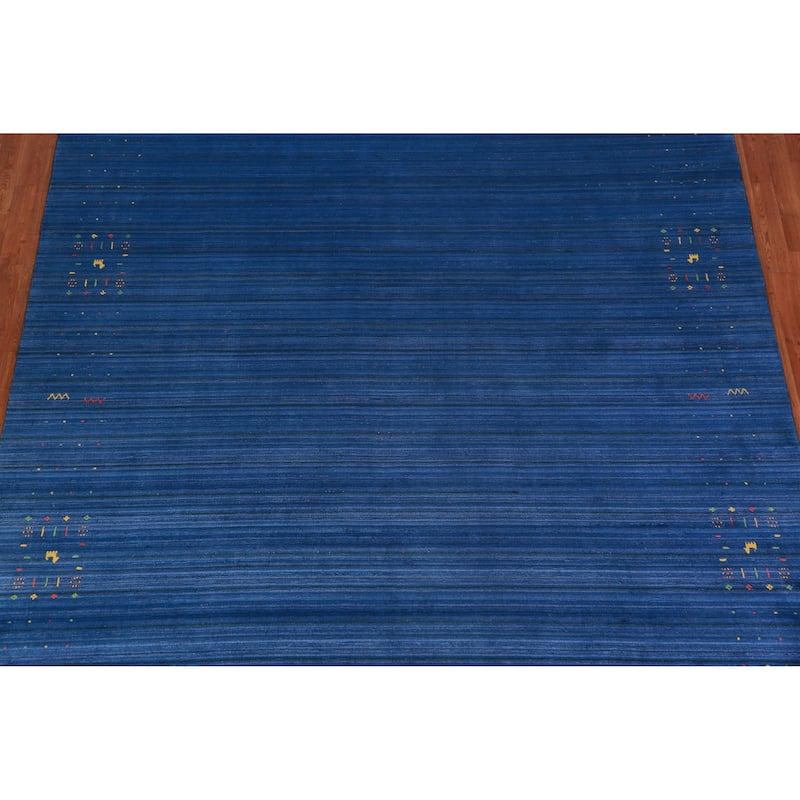 Blue Gabbeh Indian Area Rug Handmade Silk Carpet - 8'11" x 11'4"