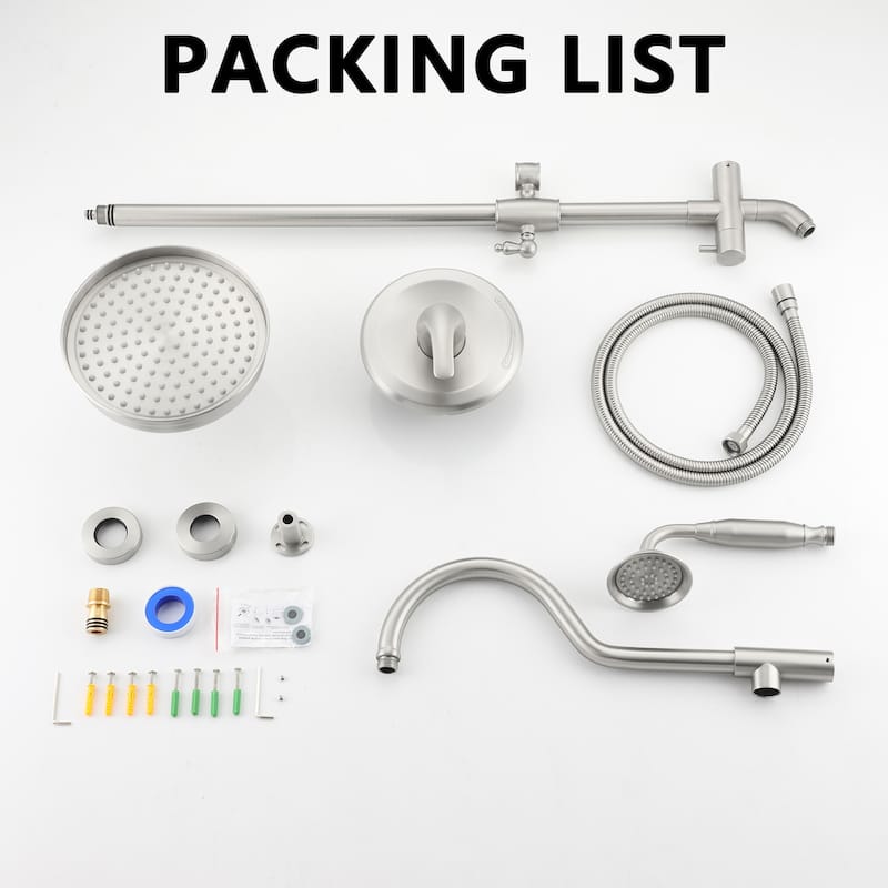 CASAINC Exposed Pipe Shower System with 8-In Rainfall Shower Head and Handheld Shower