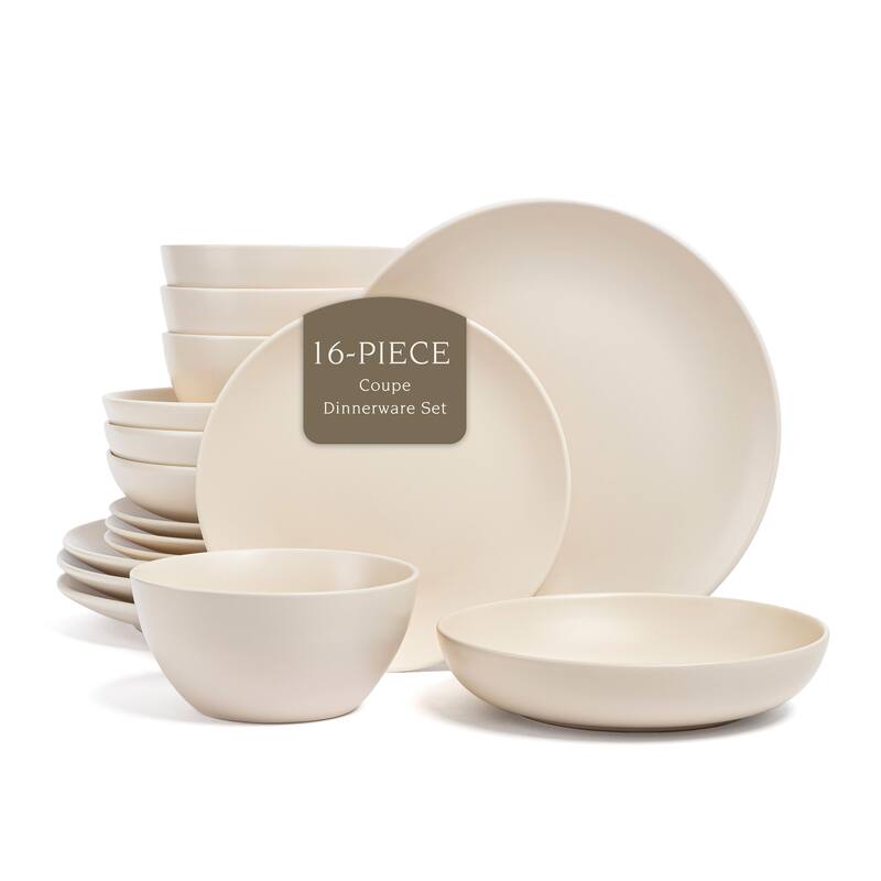 over&back Coupe Semi-Matte Stoneware Dinnerware Set - 16-Piece - Ivory - 4 Piece