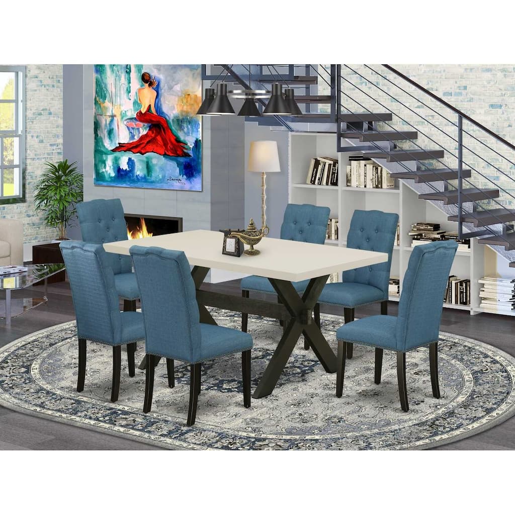 7-Piece Rectangle Natural Oak Finish Solid Wood Top Dining Table with 6-Person Chairs with