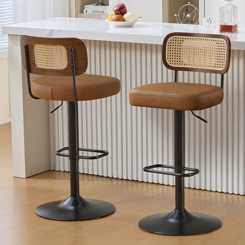 Adjustable Height Swivel Bar Stools with Back and Footrest - 17.7"W x 15.75"D x 35"-42.9"H - Set of 2 - Brown