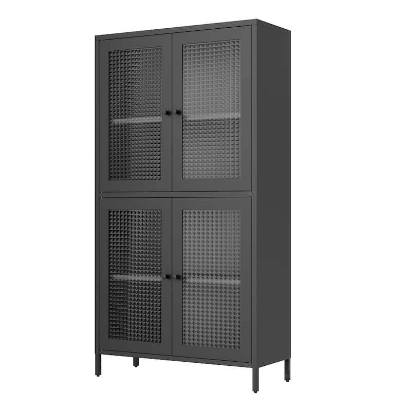 Classic Metal Storage Cabinet Display Cabinet with 4 Glass Doors 4 Shelves Cabinet Bookcase Side Cabinet,Black