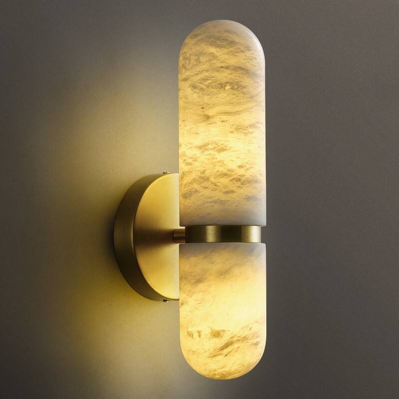 KAYLA 13 in. 2-Light Gold Wall Sconce with Natural Spanish Alabaster Shade - Glod