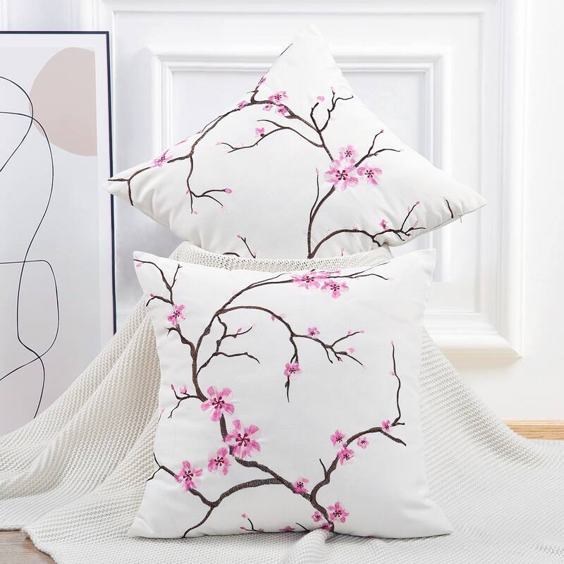 Embroidery Canvas Pillow Shell 2 Piece Set, Cherry Blossom, NO INSERT