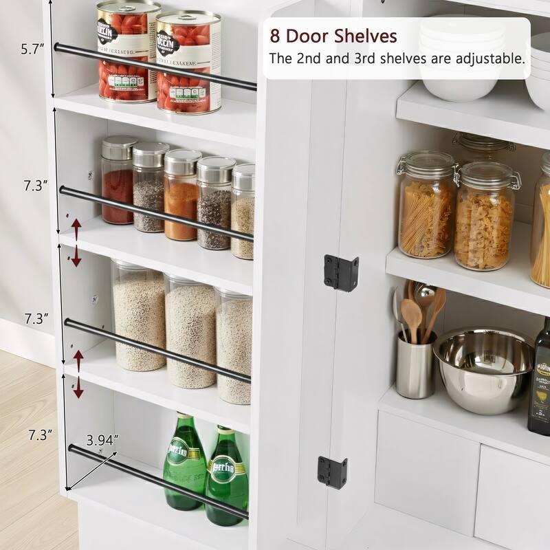 72" Arched Pantry Cabinet with 8 Shelves, Hidden Drawer for Kitchen, Dining & Bathroom