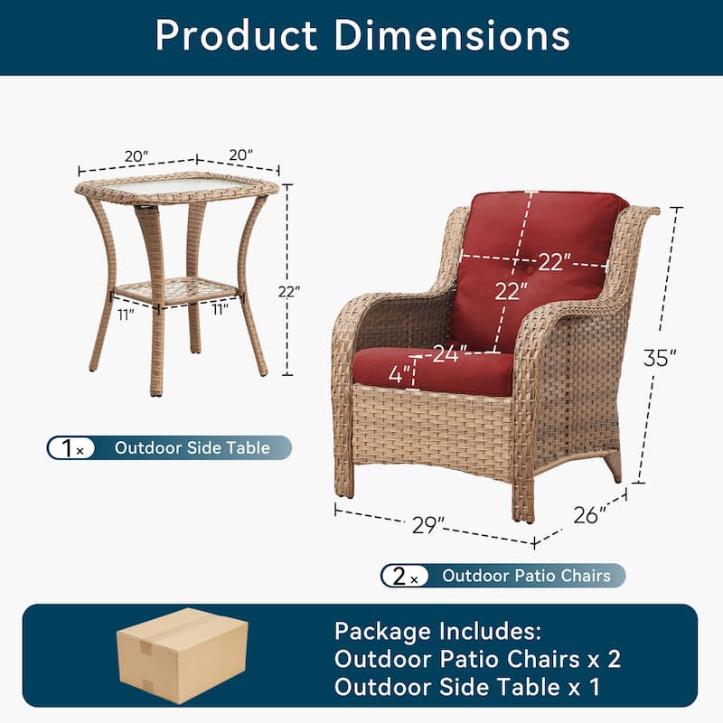 Pocassy Outdoor Patio Chairs Ottoman Table with 4 Inch Cushion