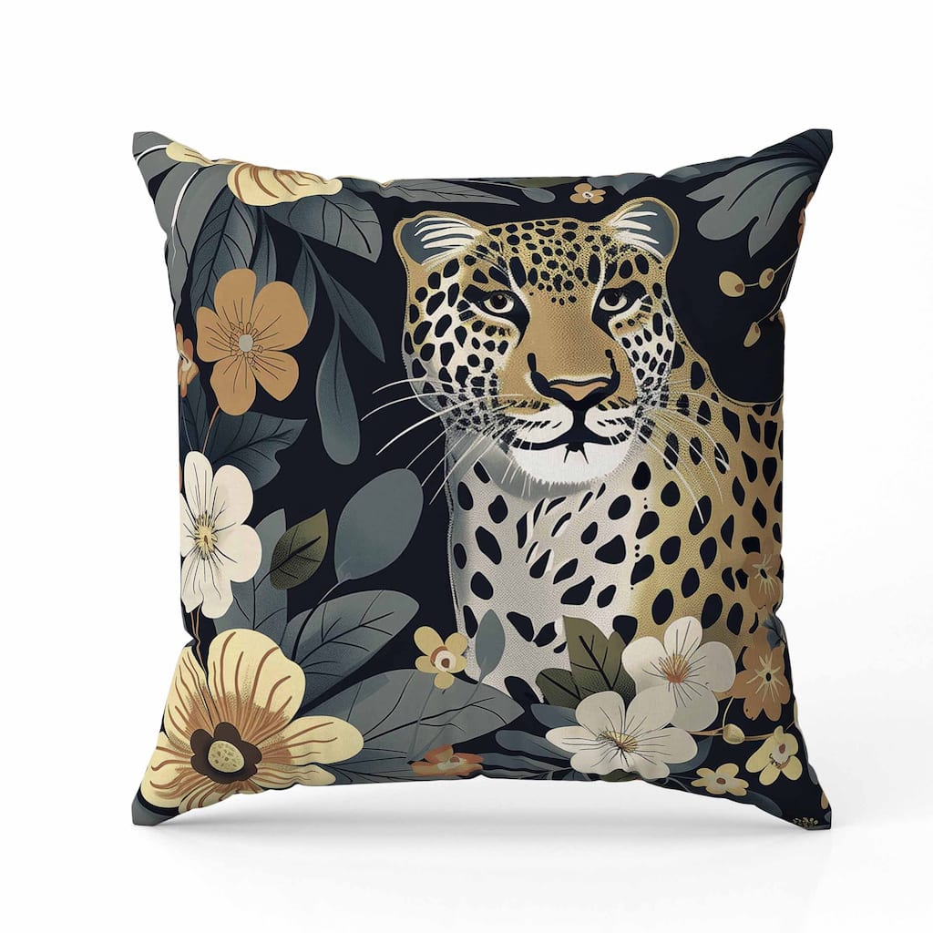 Jungle Cat Faux Suede Reversible Throw Pillow Beige and Gray