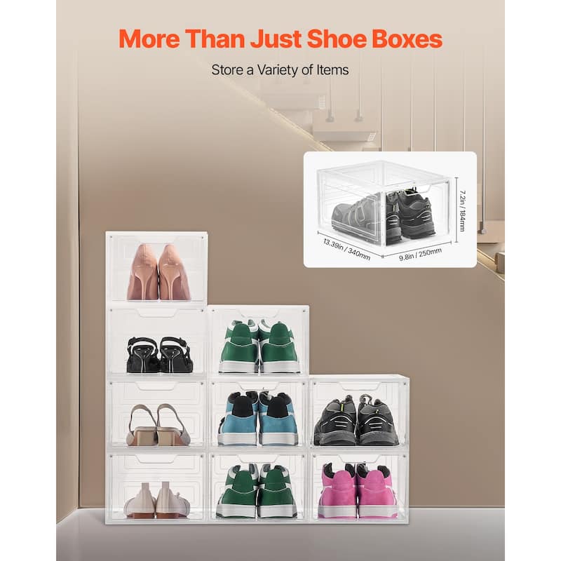 Stackable Shoe Storage Boxes Size 13 with Magnetic Door