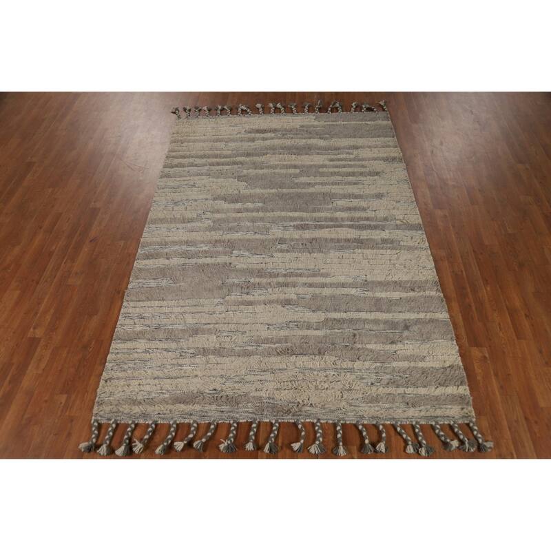 Striped Moroccan Shaggy Oriental Area Rug Handmade Wool Carpet - 5'8" x 8'3"