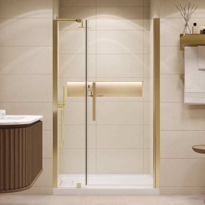 OVE Pasadena Alcove Frameless Pivot Shower Door Kit with Base Pan, 2025