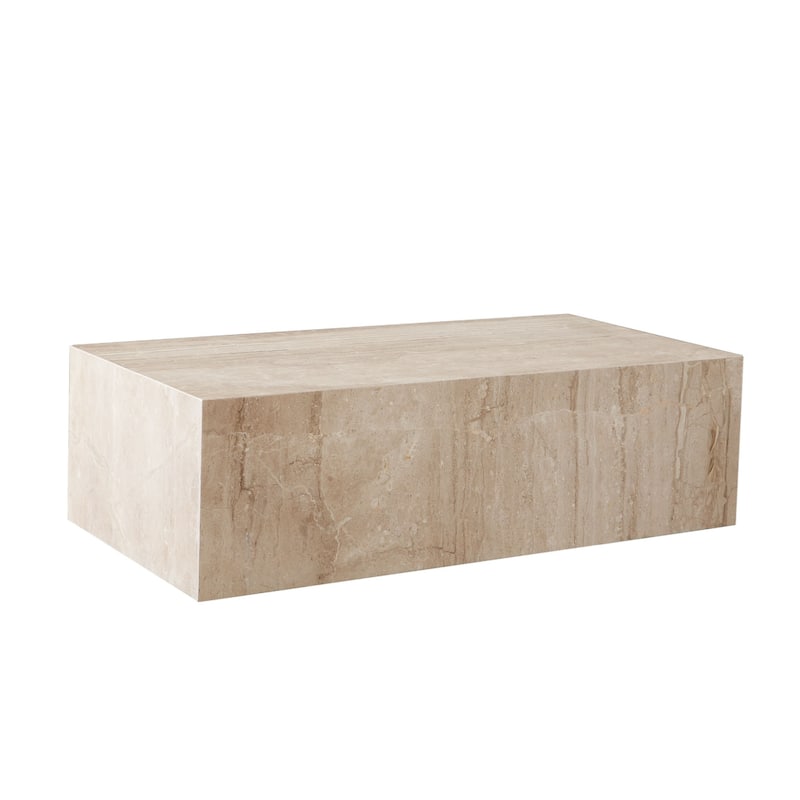Rey Cocktail Coffee Table, 48 Inch Rectangular Natural Beige Marble Body