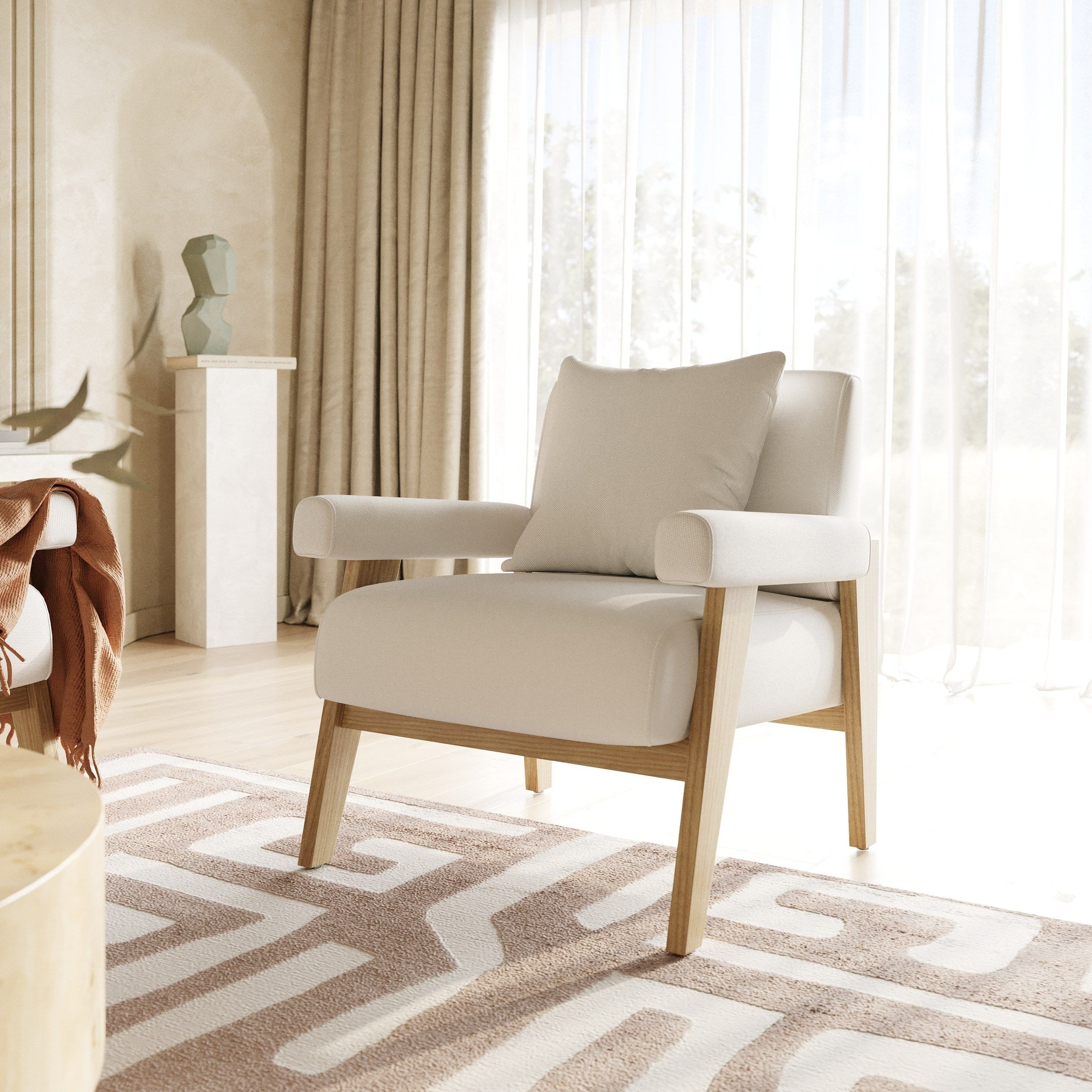 Modrest Cynthia Modern White Fabric & Wood Accent Chair