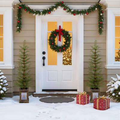 Christopher Knight Home - Petite Modern Pre-Lit Artificial Christmas Tree Set with Potted Stand and Realistic PE Needles