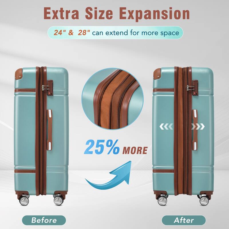 Lightweight 3-Piece Hardside Luggage Set with TSA Lock, Expandable, 20" & 24" Suitcases, Spinner Wheels