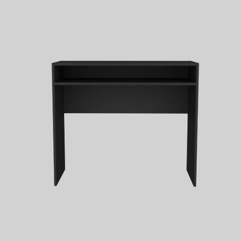 35" White Desk with Storage, Minimalist Workspace for Computers and Accessories, Durable Melamine Design - Black