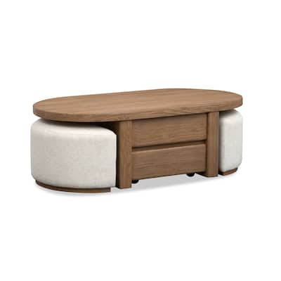 Magnussen Home Hayden Golden Oat Lift Top Storage Cocktail Table With Casters & 2 Uph.Stools - 52''W x 28''D x 17.5''H