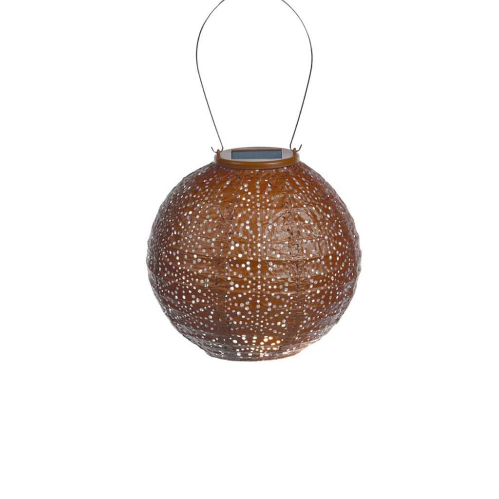 Pre-Lit Battery-Operated Round Sashiko Lantern - 13" - Copper Brown