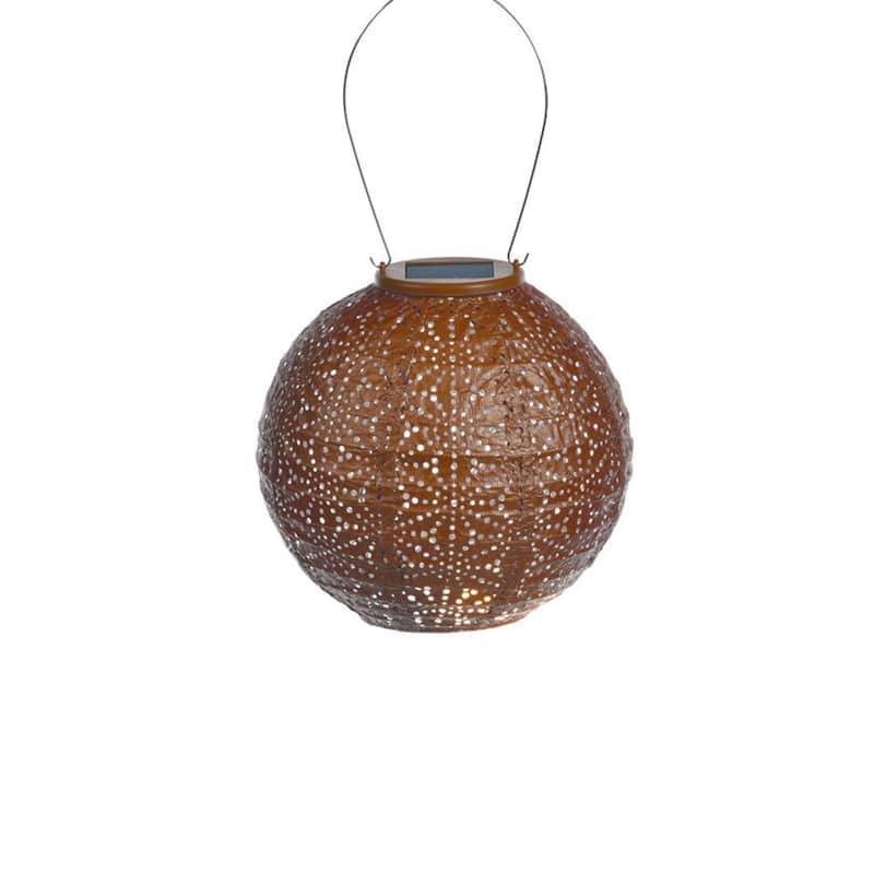 Pre-Lit Battery-Operated Round Sashiko Lantern - 13" - Copper Brown