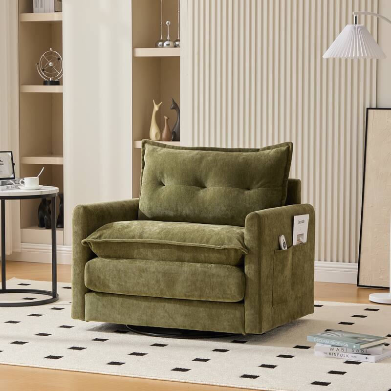GALDWIN Chenille Upholstered 360°Degree Swivel Mid Century Modern Arm Chair for Living Room