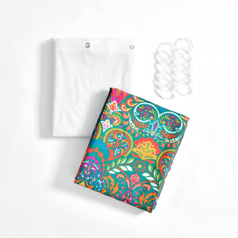 Lush Decor Boho Chic Shower Curtain with Peva Lining and Rings Set
