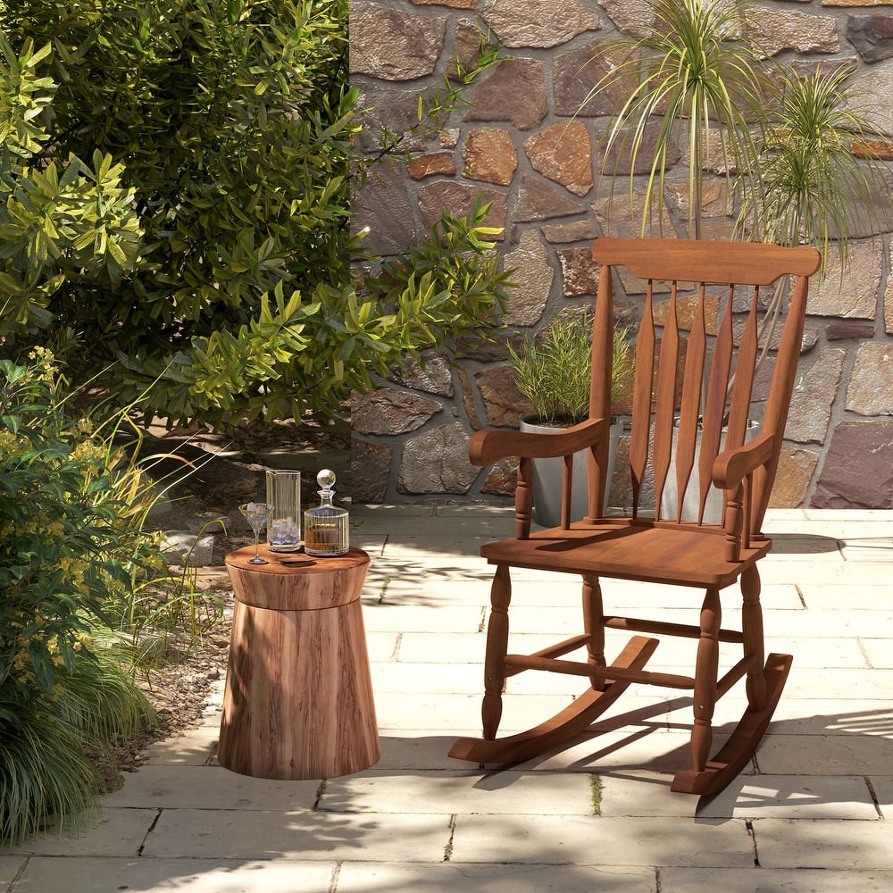 Outsunny Outdoor Wood Rocking Chair, 350 lbs. Porch Rocker with High Back for Garden, Patio, Balcony