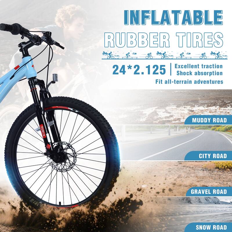 Comfort Mountain Cycling Bike, 24 Inch Shimano 6-Speed Bicycle with Suspension Fork, Steel Frame for Teens, 16 Years and Up