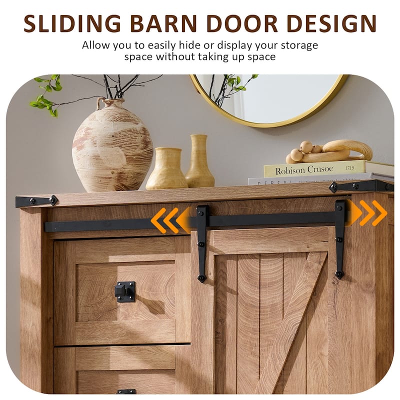 Farmhouse 5 Drawers Dresser, Vintage Chest of Drawers with Barn Door