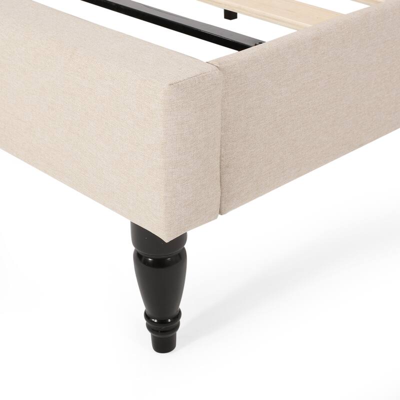 Button Tufted Wingback Headboard, King Size Upholstered Platform Bed Low Profile Bed with Turned Legs and Center Support Legs