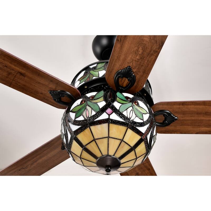 Temid 5-Blade Lighted Ceiling Fan 2-Tier Tiffany Style Glass