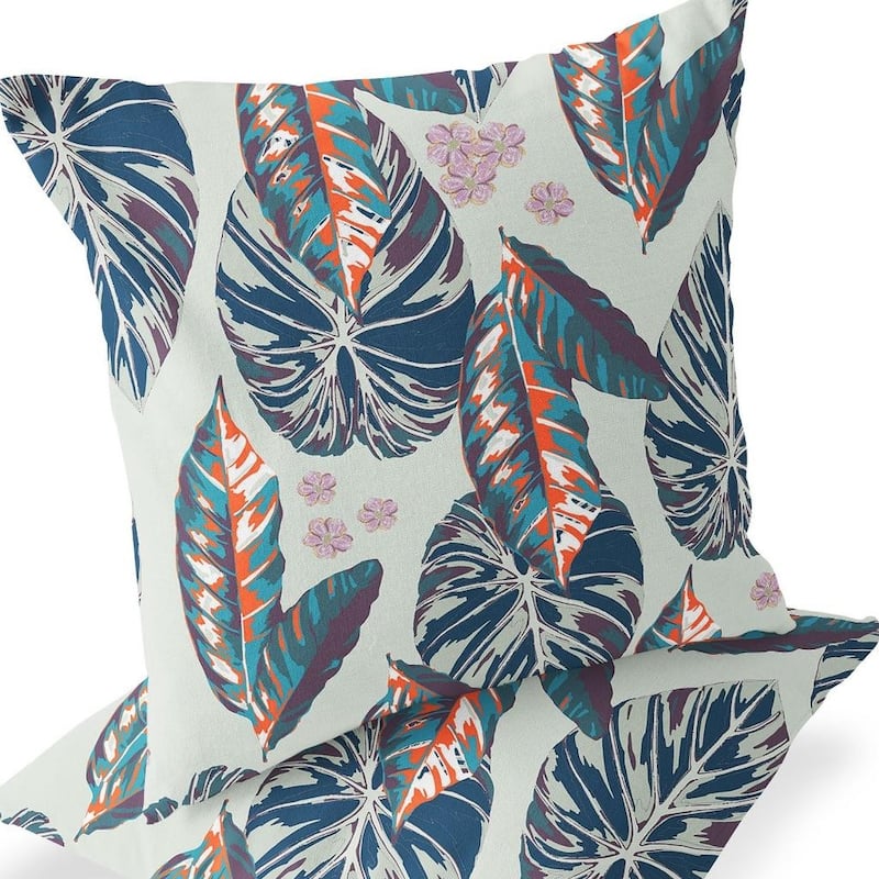 HomeRoots Set of Two 16" X 16" Blue and Gray Blown Seam Botanical Indoor Outdoor Throw Pillow - 16.00' X '16.00' X '5.00