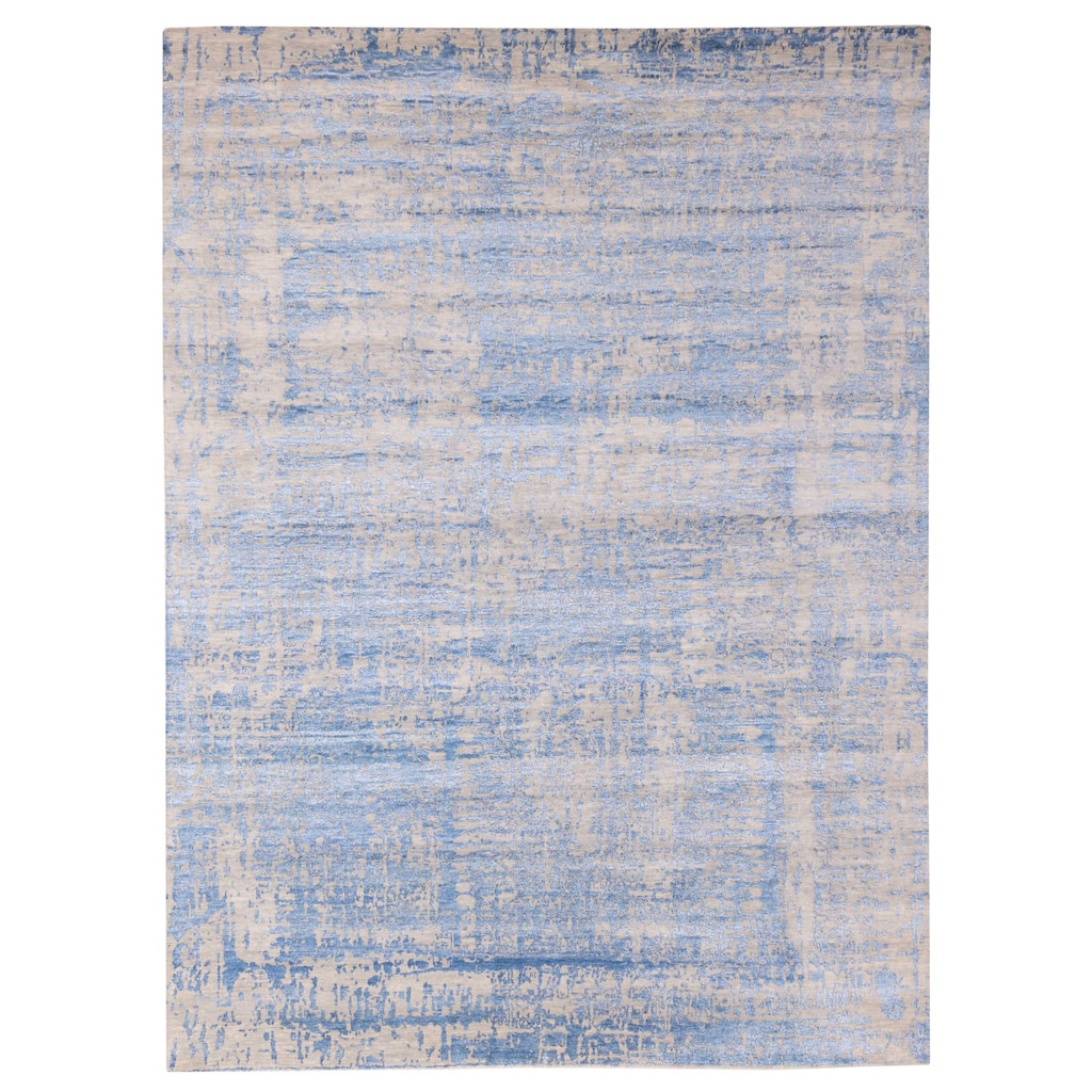 ECARPETGALLERY Hand-knotted Legacy Dark Blue, Sage Silk, Wool Rug - 9'0 x 12'1