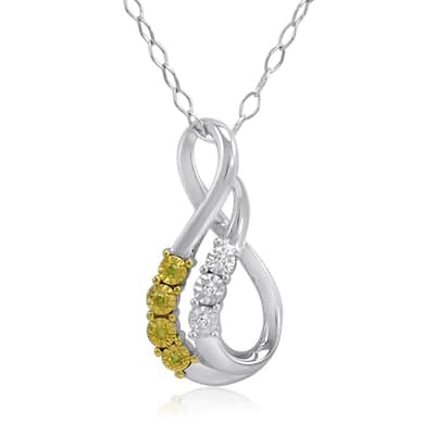 Yellow and White Diamond Tear Drop Pendant Necklace in Sterling Silver on an 18 inch Sterling Silver Chain