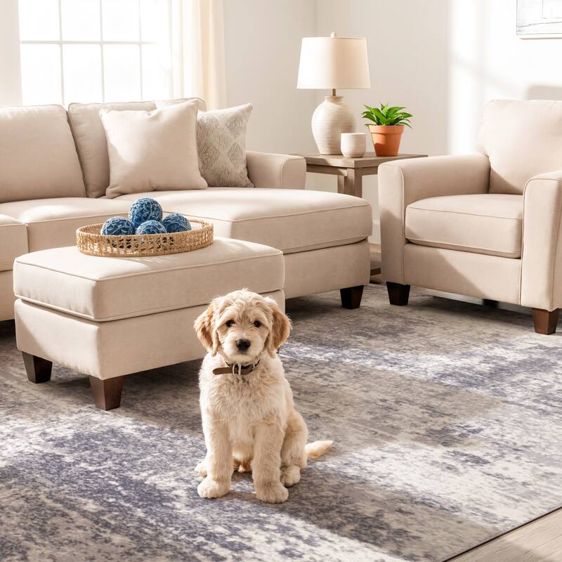 World Rug Gallery Distressed Abstract Area Rug - 5' x 7' - Gray