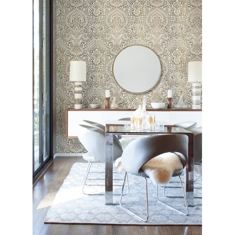Damask Dole Artemis Silver Floral Damask 33 feet long X 20.9 inch wide Wallpaper Roll