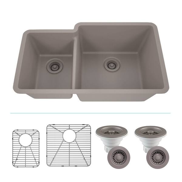 slide 2 of 12, Lexicon Platinum Quartz 40/60 Double Bowl Kitchen Sink Galaxy concrete