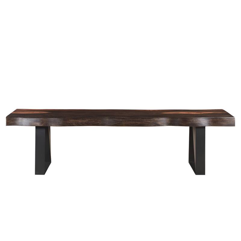 HomeRoots 68" Dark Brown and Black Distressed Solid Wood Dining Bench - 68