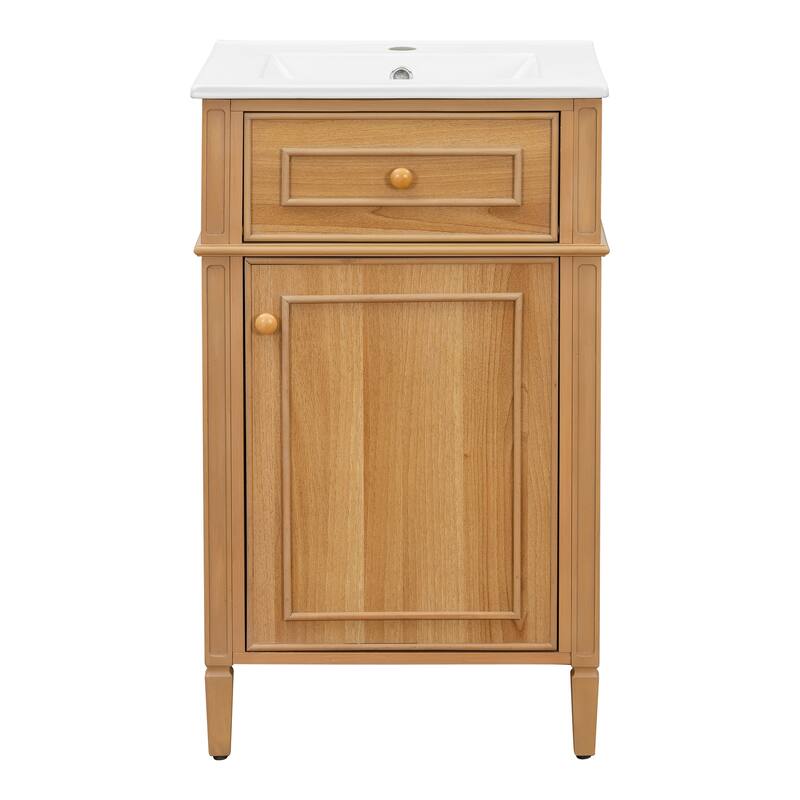 Roomfitters 20" Bathroom Vanity with Sink, Solid Pinewood Frame & Legs, Tilt-Out Drawer, Soft-Close Door with Racks
