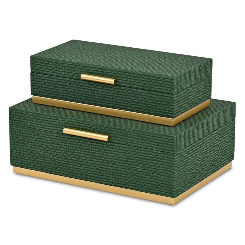 Retro Striped Rectangular Nesting Boxes - 11.75" - Green and Gold - Set of 2