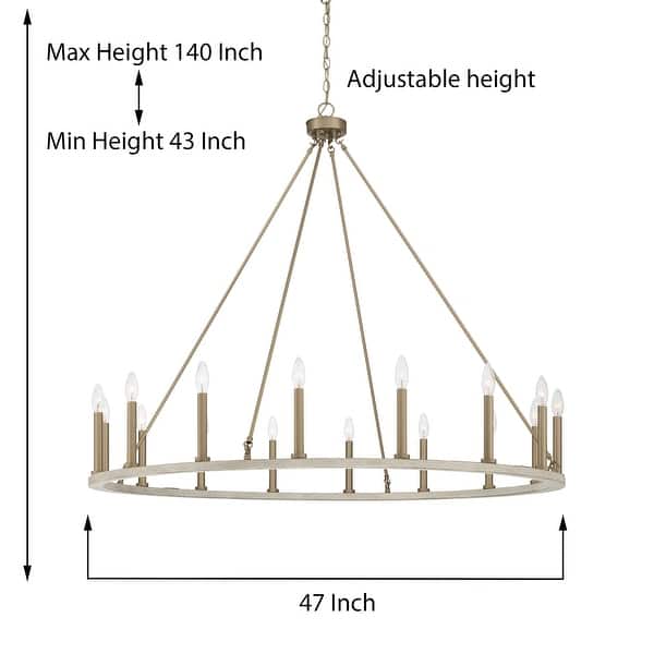 dimension image slide 1 of 4, 47In Farmhouse 16-light Large Round Wagon Wheel Candle Chandelier - 47'' D X 140'' H