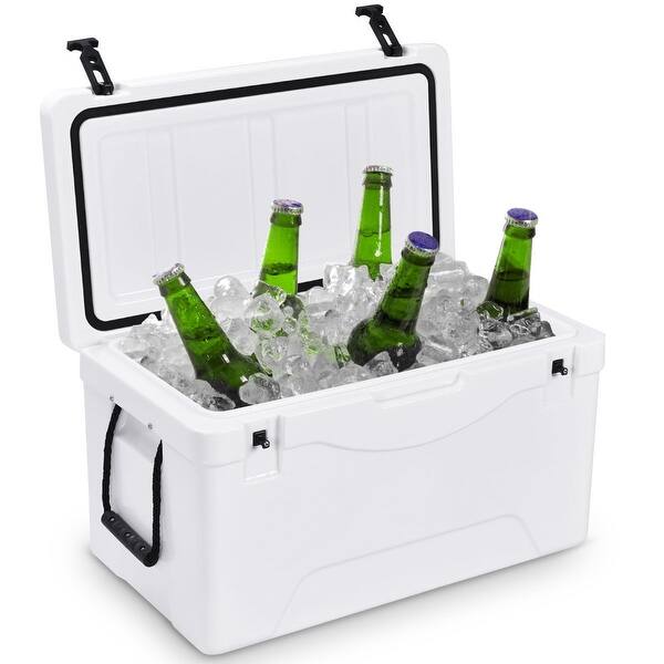 slide 1 of 10, Costway Outdoor Insulated Fishing Hunting Cooler Ice Chest Heavy Duty White