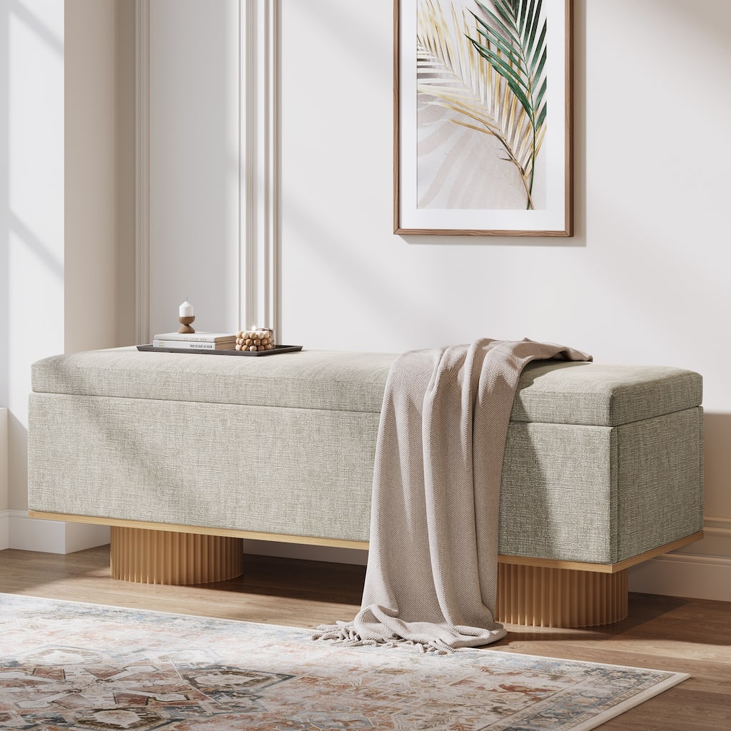 50.39" Storage Bench with Padded Seat Cushion, Upholstered Shoe Bench