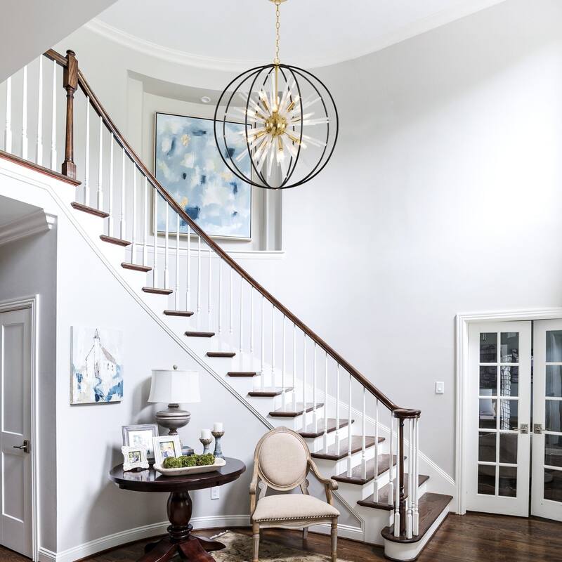 Modern Chandelier 27" 10-light Black and Gold Orb