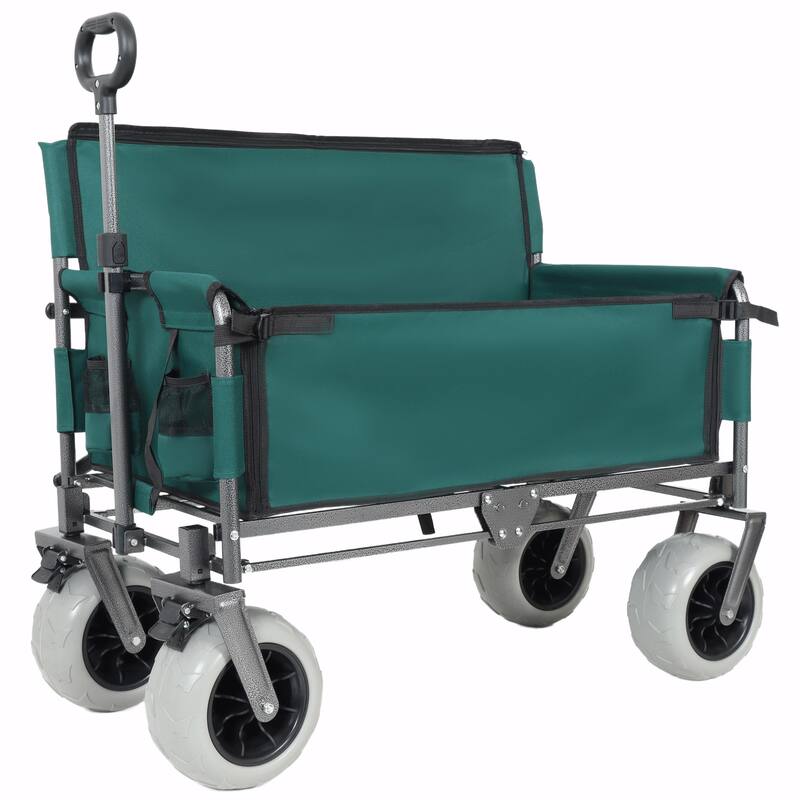 3-in-1 Folding Wagon with Bench Seat - 500lbs Capacity, 9"x4" Beach Tires