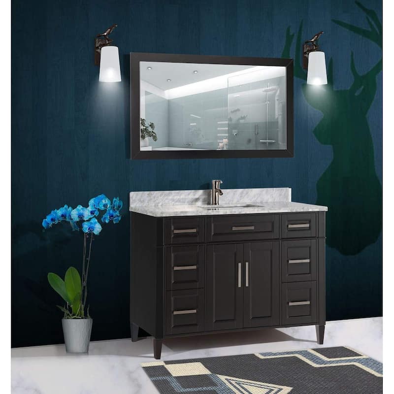 Vanity Art 60-Inch Single Sink Bathroom Vanity Set Carrara Marble Stone Top 7 Drawers 1 Shelf Undermount Sink with Free Mirror