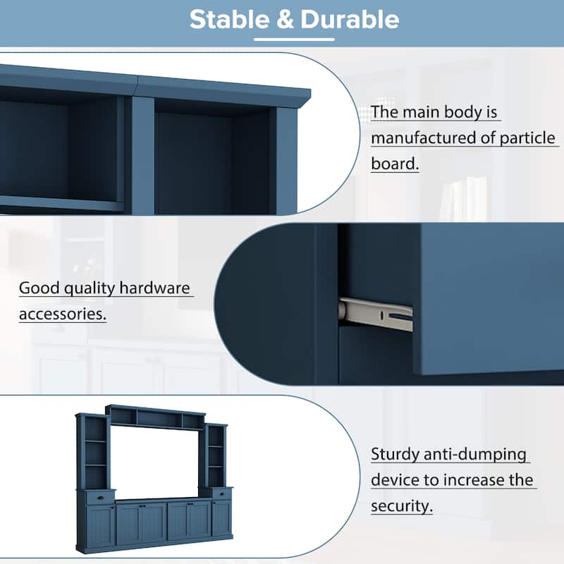 Entertainment Wall Unit Set for 75-Inch TVs - Large Media Console with Bridge, Ample Storage & Adjustable Shelves