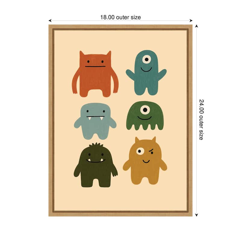 Kate and Laurel Monster Arts by Laura Moss Framed Canvas Wall Art Print